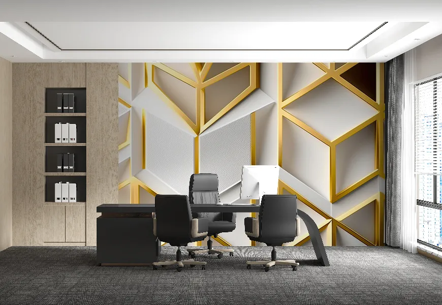 کاغذ دیواری سه بعدی دفتر کار طرح لاکچری هندسی